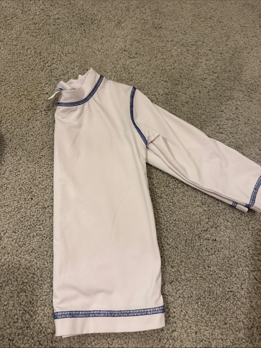 Florence Eiseman White Long Sleeve Kids Rashguard with Navy Stitching